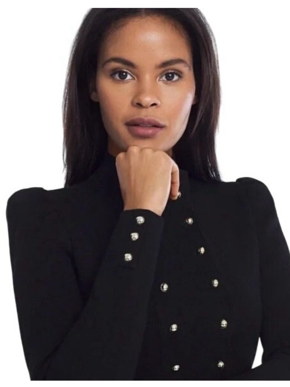 NWOT White House Black Market Military Double Breasted Sweater Jacket Black Knit